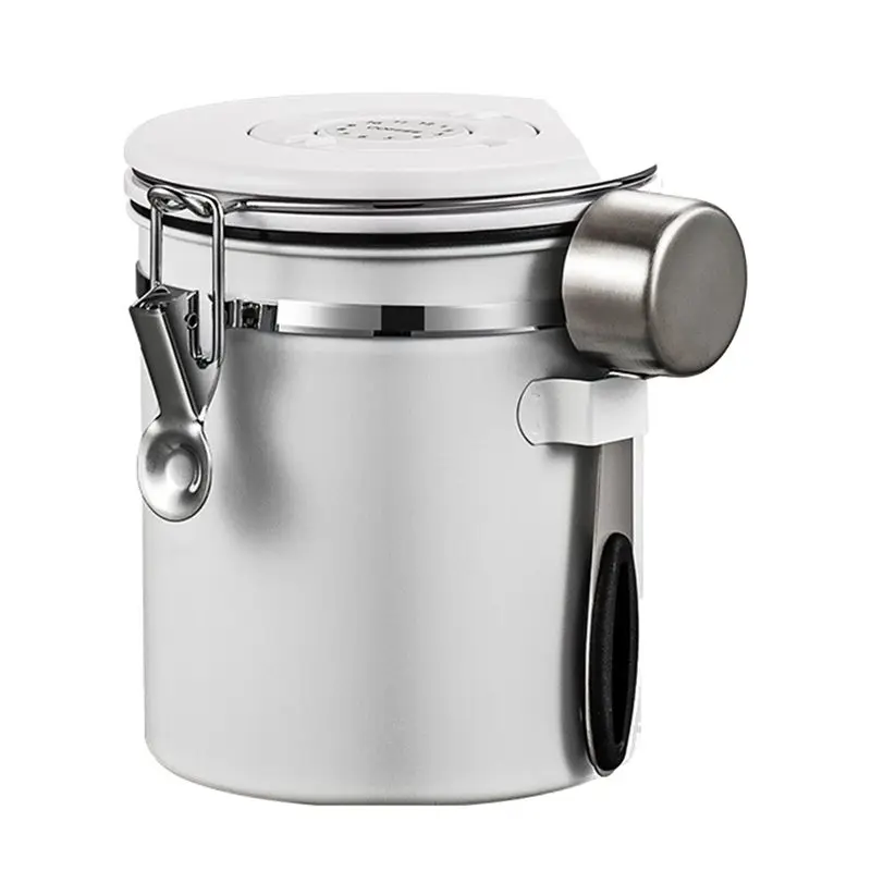

AA81-1 PCS Coffee Storage Container Stainless Steel Coffee Bean Can Sealing Coffee Filling Food Storage Container 1500ML White