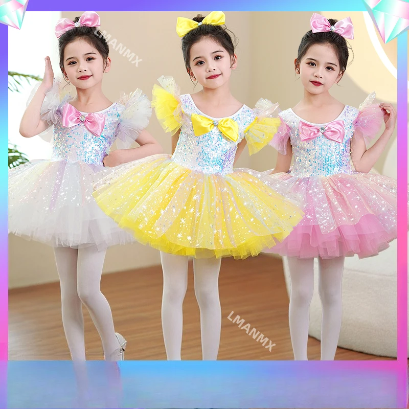 

Детский танцевальный костюм, костюм для выступления, милая пышная юбка, костюм для выступлений, яркая газовая юбка для девочек, юбка принцессы