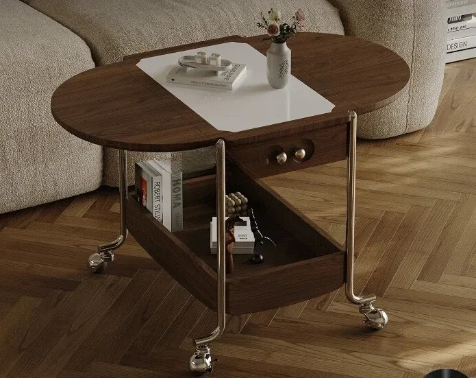 

Medieval style movable folding coffee table rock slab living room for home use, designer trolley sofa side table