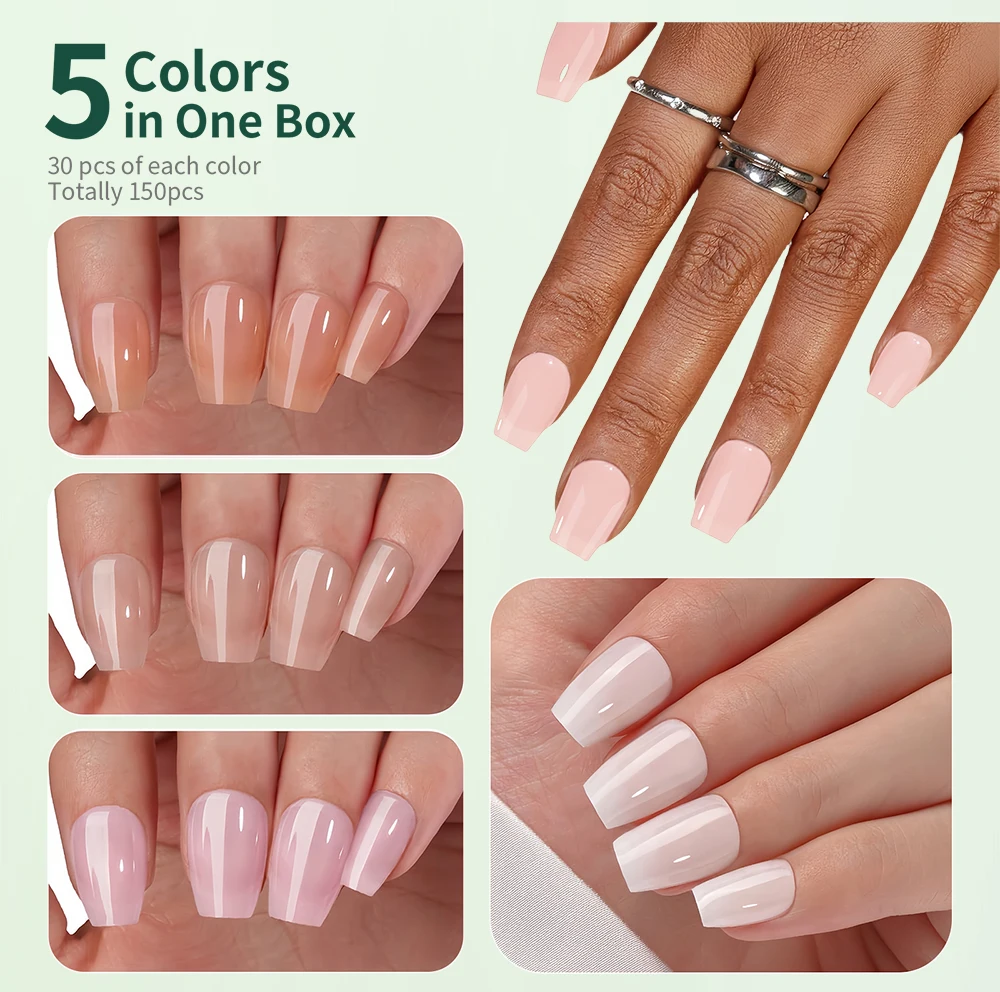 NAILPOP Nagelset zum Aufdrücken, 5-Farben-Mix, tragbare künstliche Nägel, 140–150 Stück, Mandel-Sarg, quadratisch, ovale Formen, langlebiges Design – Detail 15