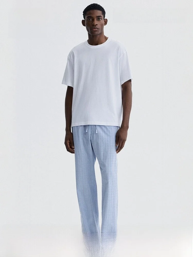 H&M Men's Summer New T-Shirt And Pants Sleepwear Set Short Sleeve Cotton 100% Home Clothes Sleepwear Comfortable Breathable