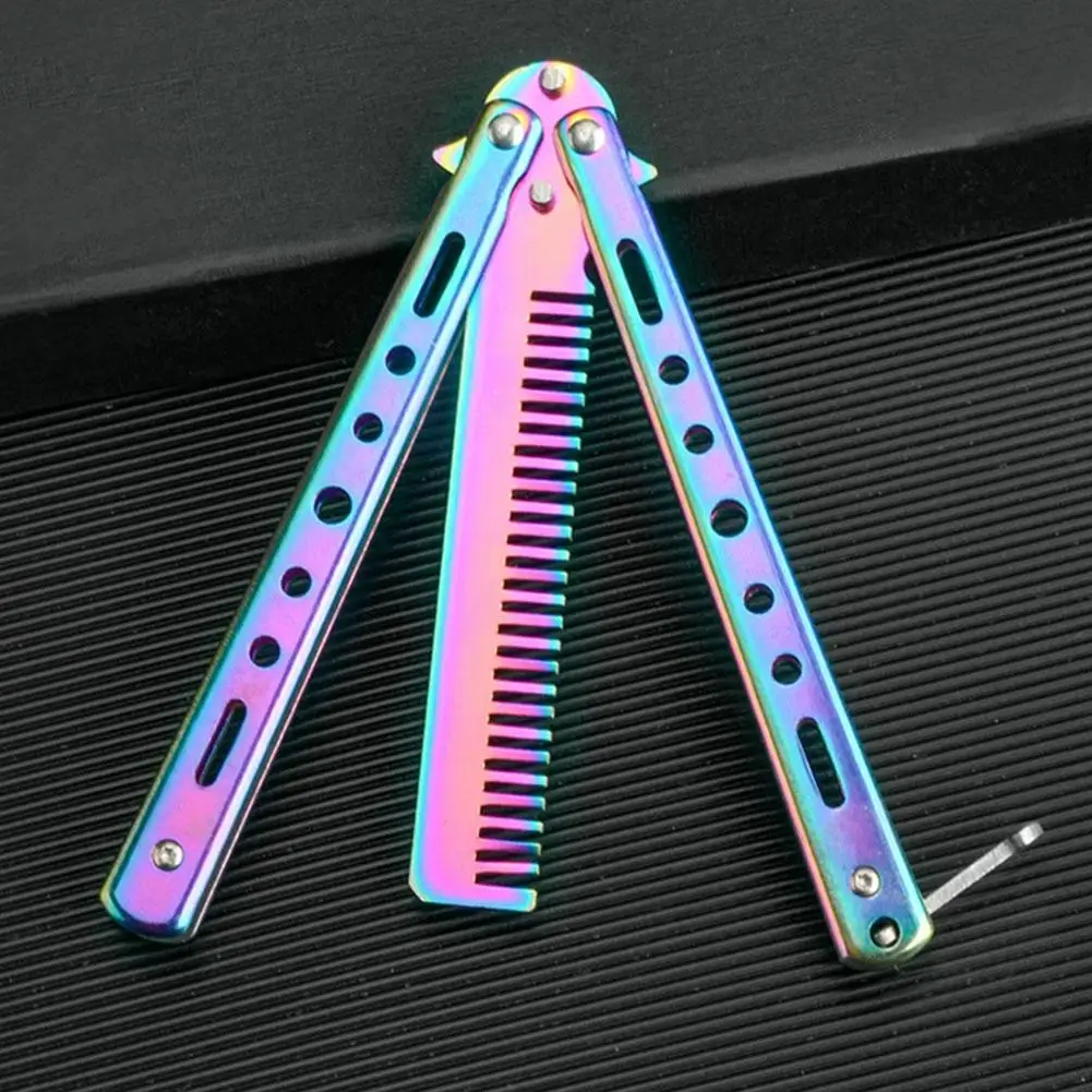 Butterfly Knife Comb Unsharpened Steel Metal Folding Knife Training Tool, Practice Martial Arts Training Sword ﻿