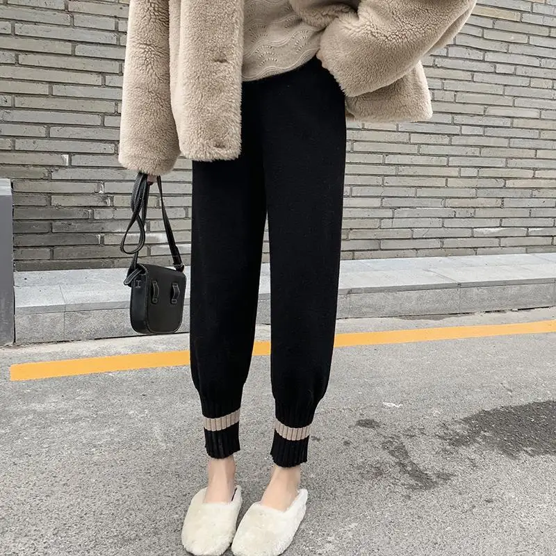 Autumn And Winter Korean Version Of Loose Bunched Feet Knitted Bloomers Fashion Show Thin Haren Pants Clothes For Women