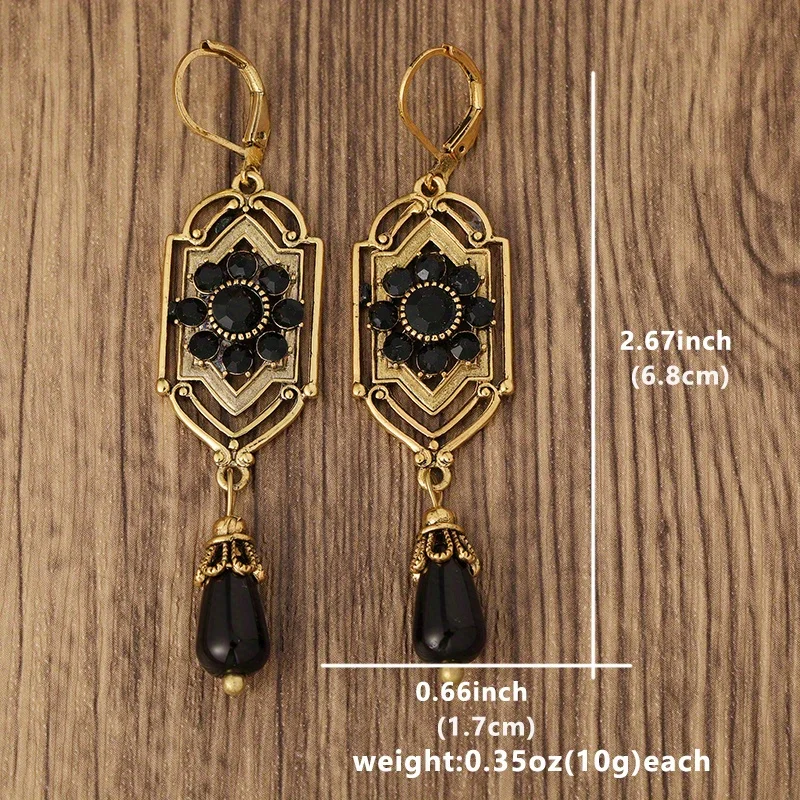 Boucles d'Oreilles Pendantes en Forme de Goutte d'Eau pour Femme, Bijoux Vintage en Pierre Noire