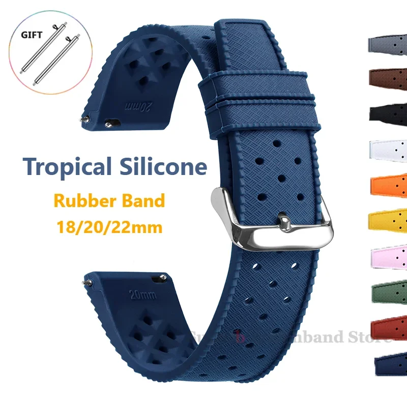 Tropical Silicone Strap 18mm 20mm 22mm Quick Release Watch Band Smart Watch Strap for Seiko for Citizen New Diving Bracelet