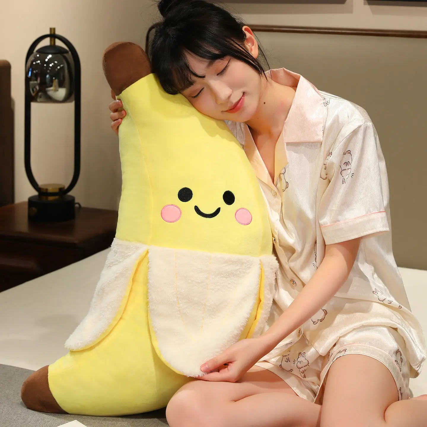 25-80cm Peeled Smiling Banana Pillow Stuffed Lovely Face Fruit Cushion Kawaii Cartoon Plushie Decoration Gift
