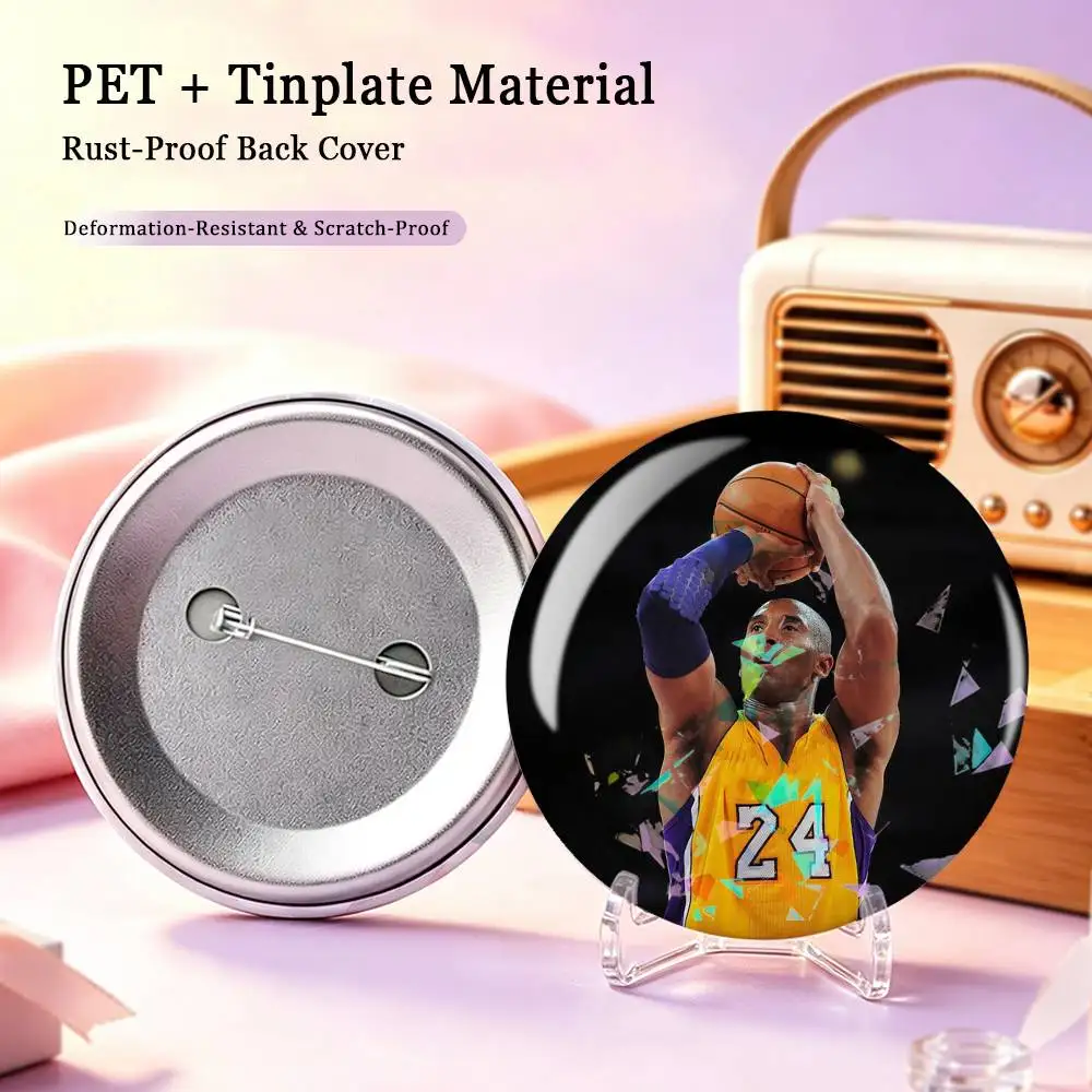 Black M-Mamba K-Kobe B-Bryant 24 Custom Tinplate Round Button Badges Pins Brooches for Clothes Backpack