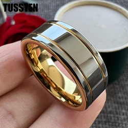 Dropshipping TUSSTEN  8MM Men Women Tungsten Engagement Ring  Band Grooved Polished Finish Trendy Gift Jewelry