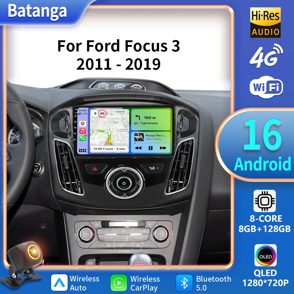 Para Ford Focus Mk3 2011 2012 - 2019 Android 16 Radio de coche reproductor de vídeo Multimedia 2 Din estéreo GPS inalámbrico Carplay Auto DVD