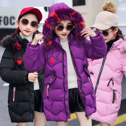 Winter Girls Jacket Keep Warm Fashion Fur Collar Girls Outerwear Hooded Zipper Parkas Snowsuit 4-12 Years Children's Clothing