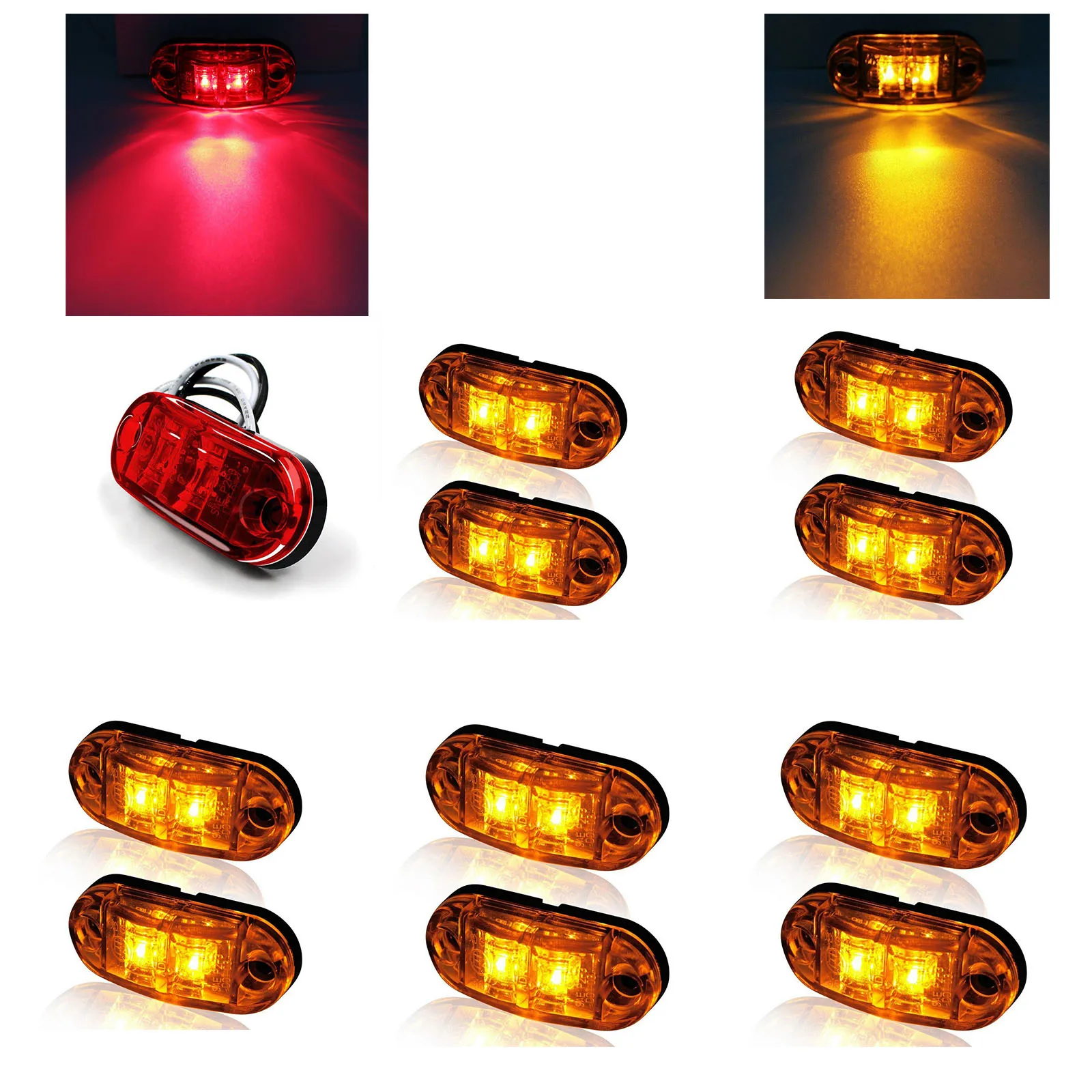 10PCS Strobe LED Hazard Flashing Warning Light 2LED Emergency Lights 12v/24v Trailer LED Truck Signal Lamp Side Marker Light