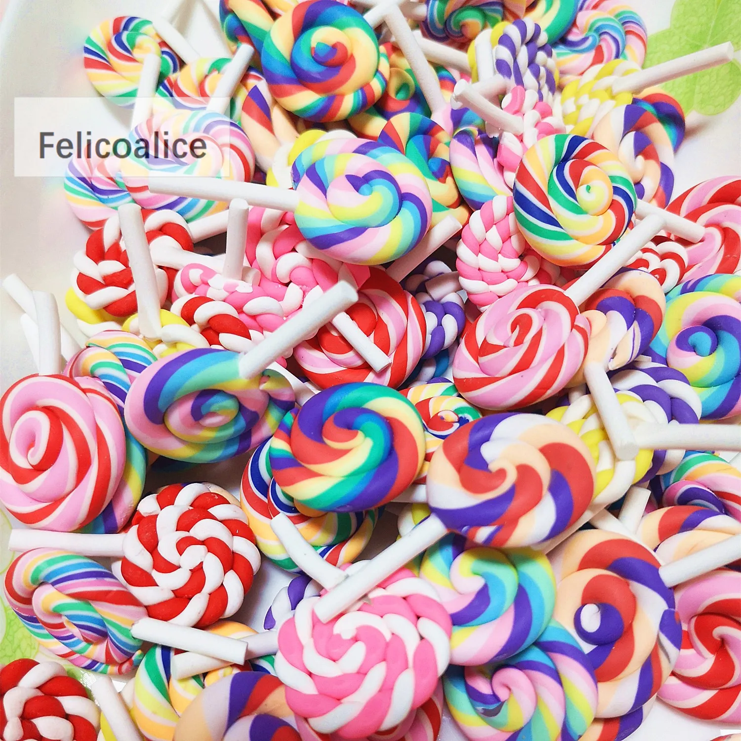 1/2PCS Große Simulieren Ton Lolipop Nette Plastilin Süßigkeiten Flache Rückseite für Kinder DIY Telefon Dekoration Schreibtisch Dekoration fee Garten – Detail 27