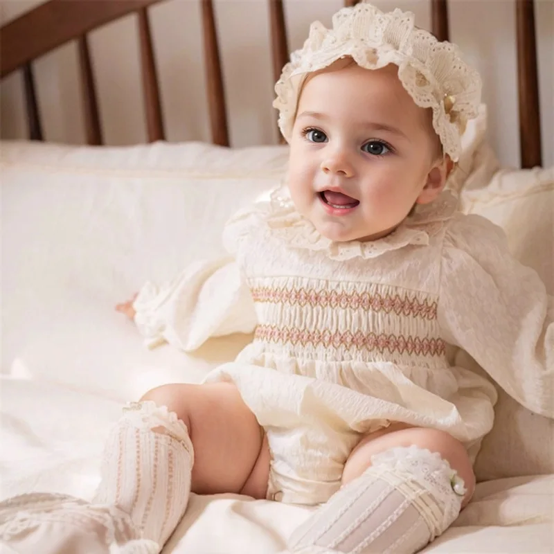 

Princess-Style Newborn Baby Girls' Autumn Printed Lace One-Piece Clothes Soft Comfortable Fashionable Infant Outfit