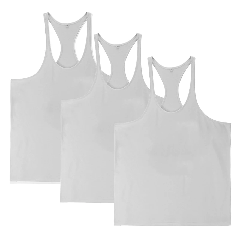 3pcs 100% Cotton Men\'s Tank Tops GYM O-neck Clothing Affordable Sleeveless Shirt for Bodybuilding Comfortable Y Back Fitness