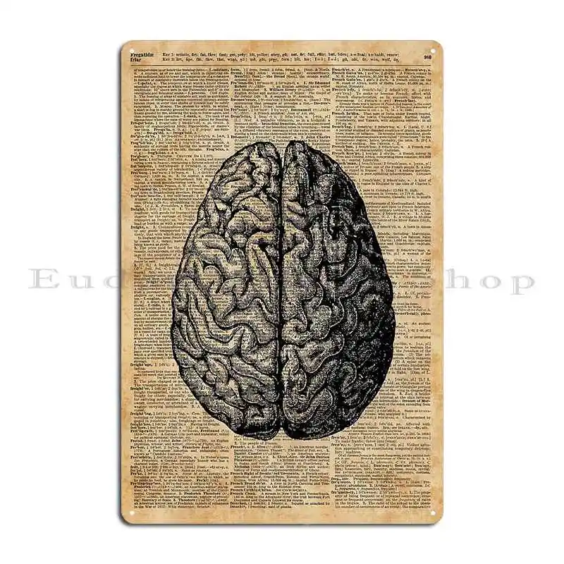 Vintage Human Anatomy Brain Illustration Dictionary Book Metal Sign Print Living Room Funny Design Custom Tin Sign Poster