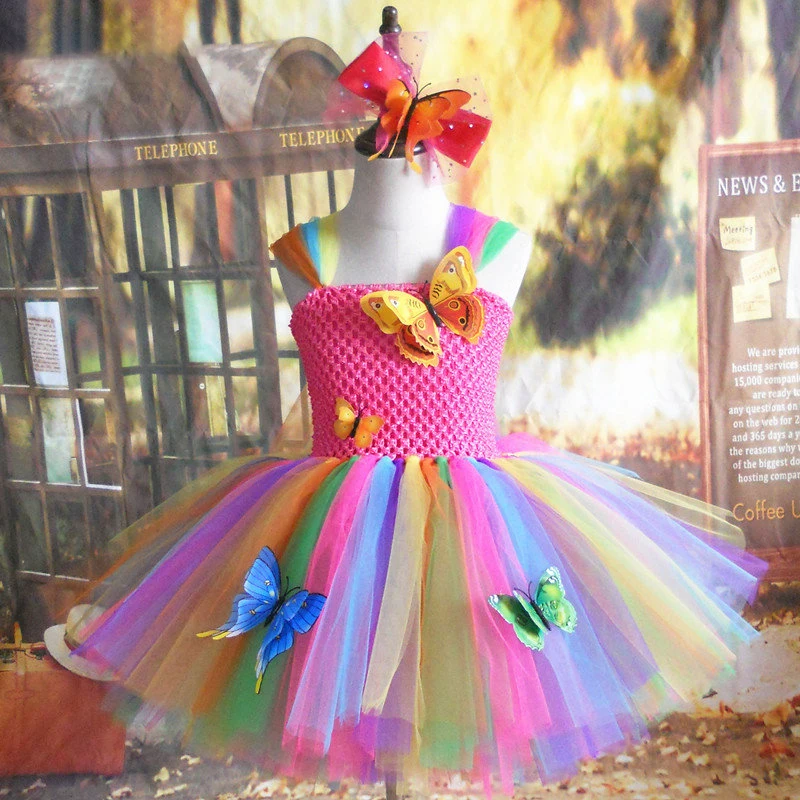 Girls Pastel Butterfly Fairy Dress Kids Tutu Dresses Outfit Children Stage performance Birthday Party Costumes