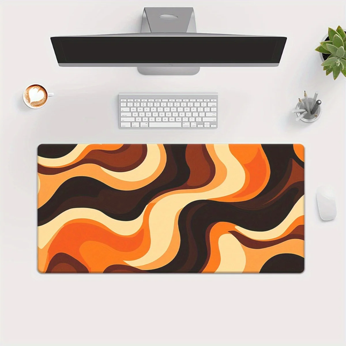 CIFBUY Abstract Orange Black Pattern Mouse  Mat Non Slip Rubber Base Stitched Edge Washable for PC Laptop Office Home Decor Gift