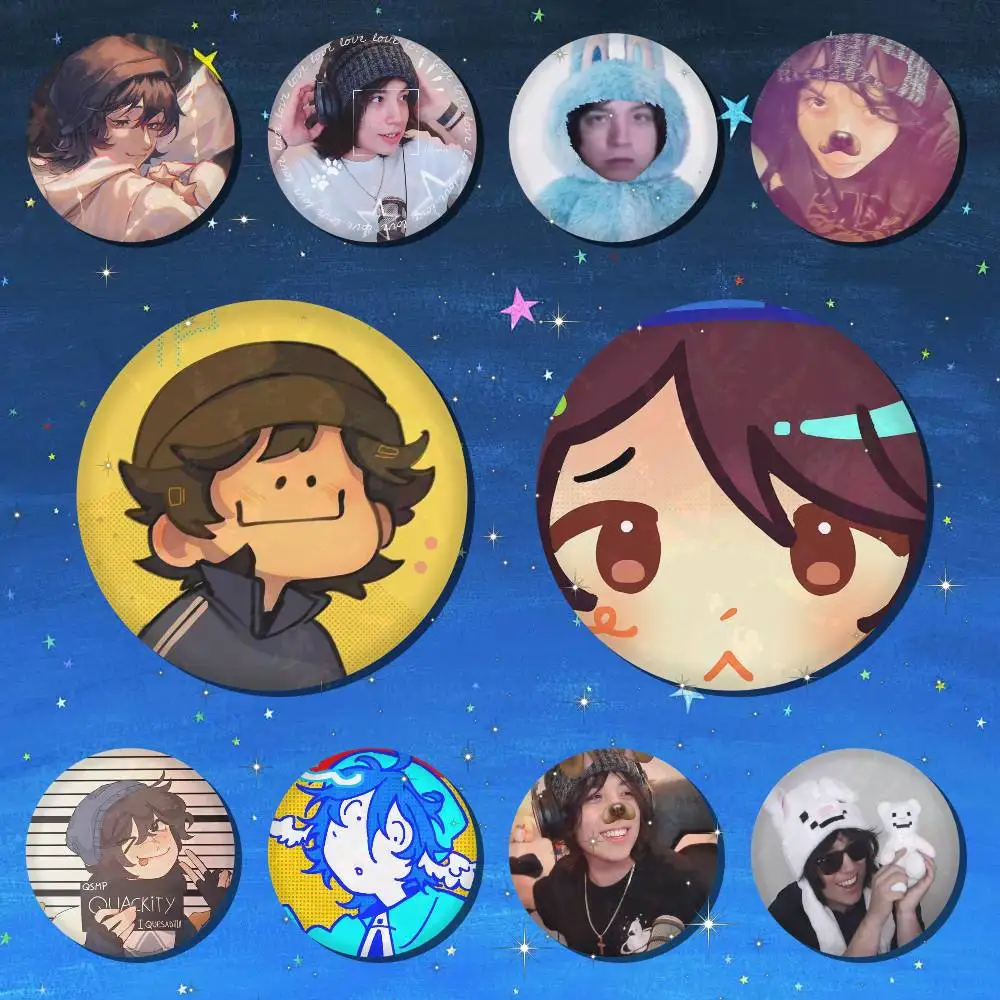 A-Q-Quackity Snap-in Pins Cartoon Character Round Creative Brooches For Backpack Accessories Jewelry Gifts