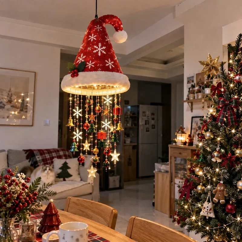 Christmas Hat, Wind Chimes, Chandeliers, Ambient Luminous Night Lights, Holiday Decoration Pendants, Christmas Bedroom