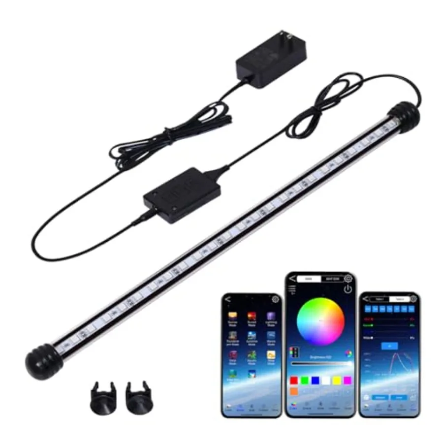 

Smart Submersible Aquarium Light with App Timer 19 Inches LED Fish Tank Light RGB 16 Million Colors Changing 7/24 On/Off Automa