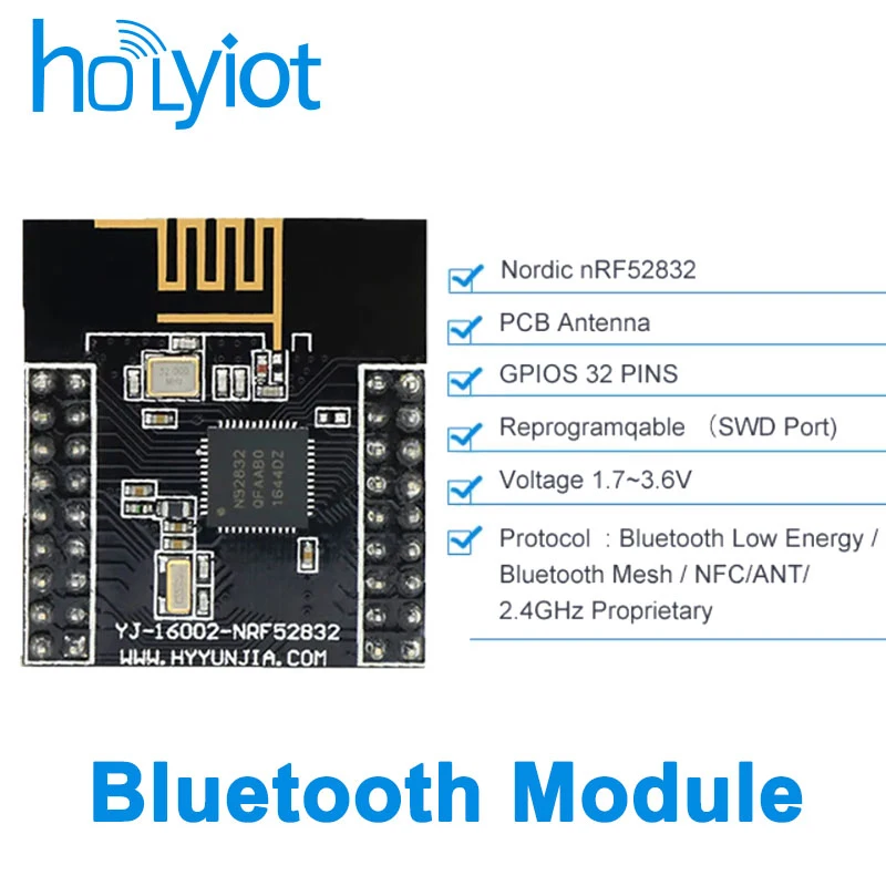 Moduł bezprzewodowy Holyiot Ble 5.0 2,4 GHz nRF52832 Moduły Bluetooth Płytka rozwojowa o niskim zużyciu energii Elektronika użytkowa dla BLE Mesh