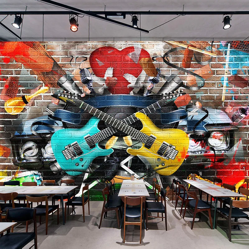 Custom Photo Mural 3D Stereo Graffiti Wall Painting Bar KTV Cafe Restaurant Wall Covering Wallpaper Papel De Parede 3D Sala