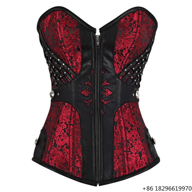 Women Sexy Vintage Steel Boned Corset Black&Red Stripe Bustier Steampunk Gothic Corsets for Waist Halloween Overbust