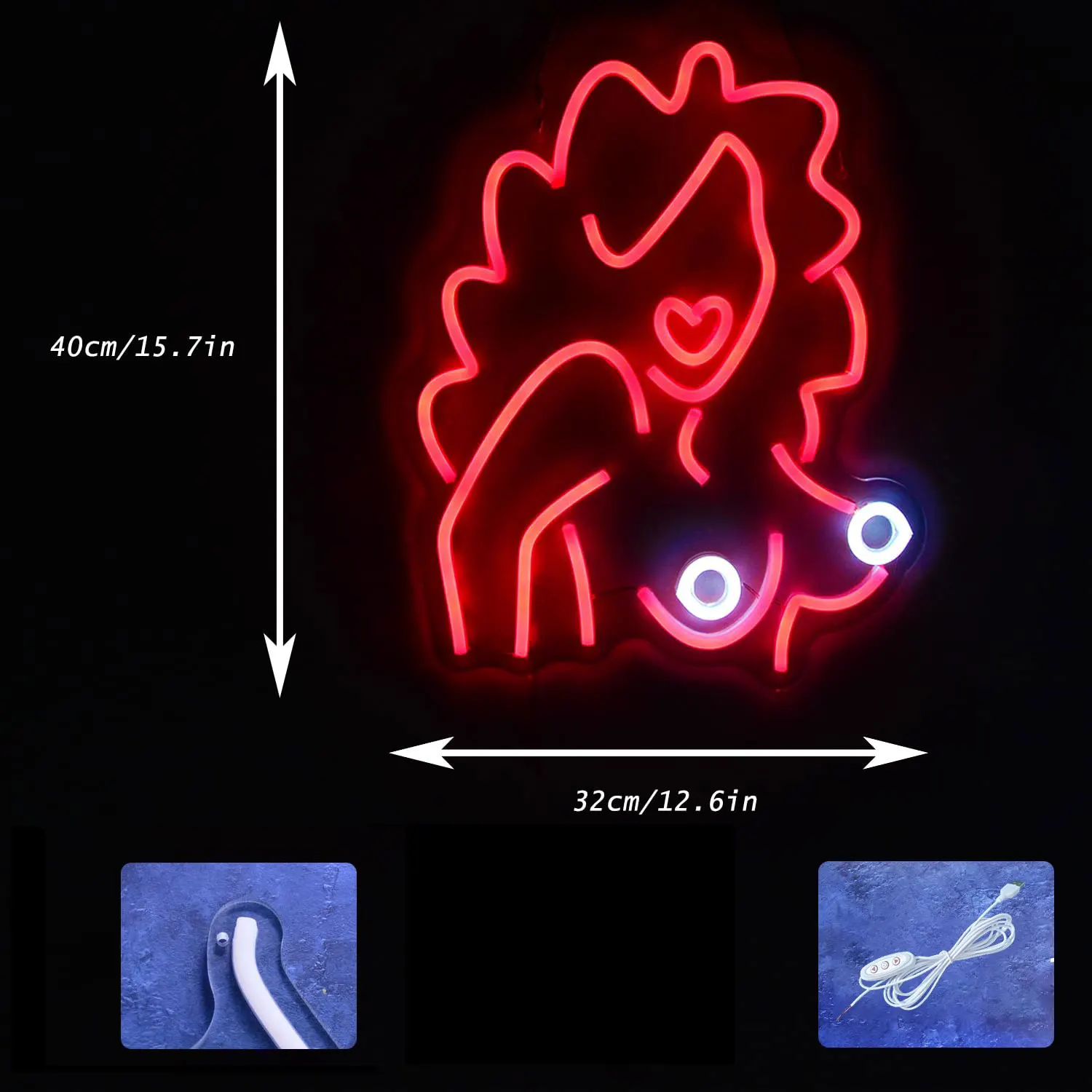 Sexy Redhead Woman Neon Sign Peito e Boobs LED Light, USB Power, Dimmable Body Lights, Presentes para meninos e meninas