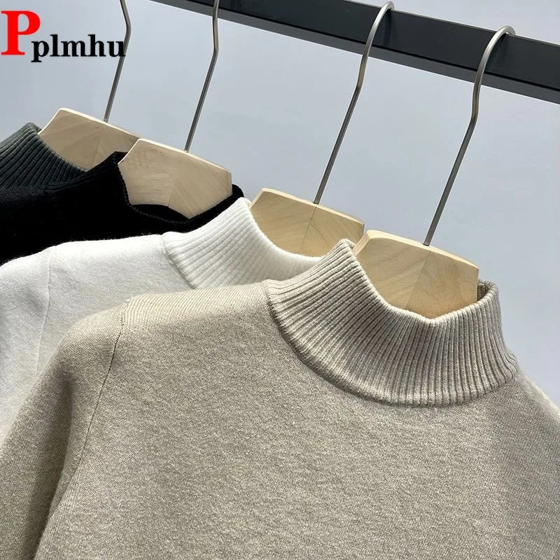 Women's Elastic Plus Velvet Warm Knit Pullover Khaki/white Slim Sweater Tops Winter Thicken Turtleneck Bottomed Sweaters