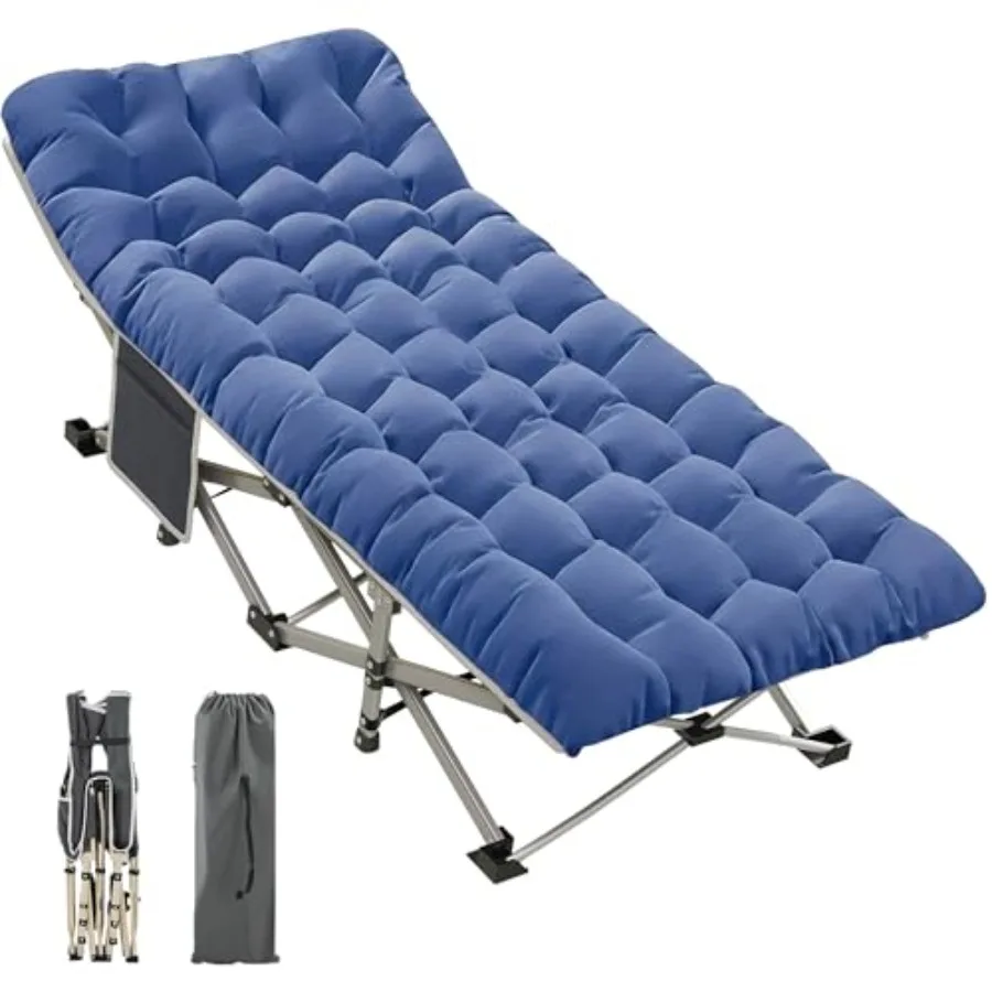 Blue Camping Cot with 2.9 Thick Mattress - Heavy Duty 600 LBS Folding Bed 75x28 Portable Guest Bed Waterproof Ox Fabric Alloy F