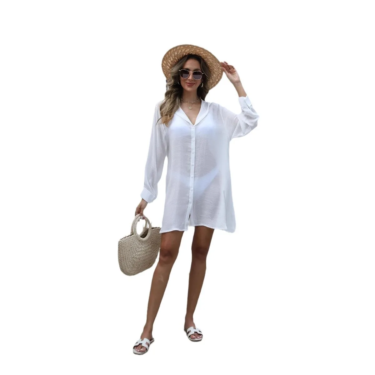 

Hooded Sunscreen Shirt Seaside Bikini Blouse Women's Hooded Beach Blouse Loose Swimsuit Outside
