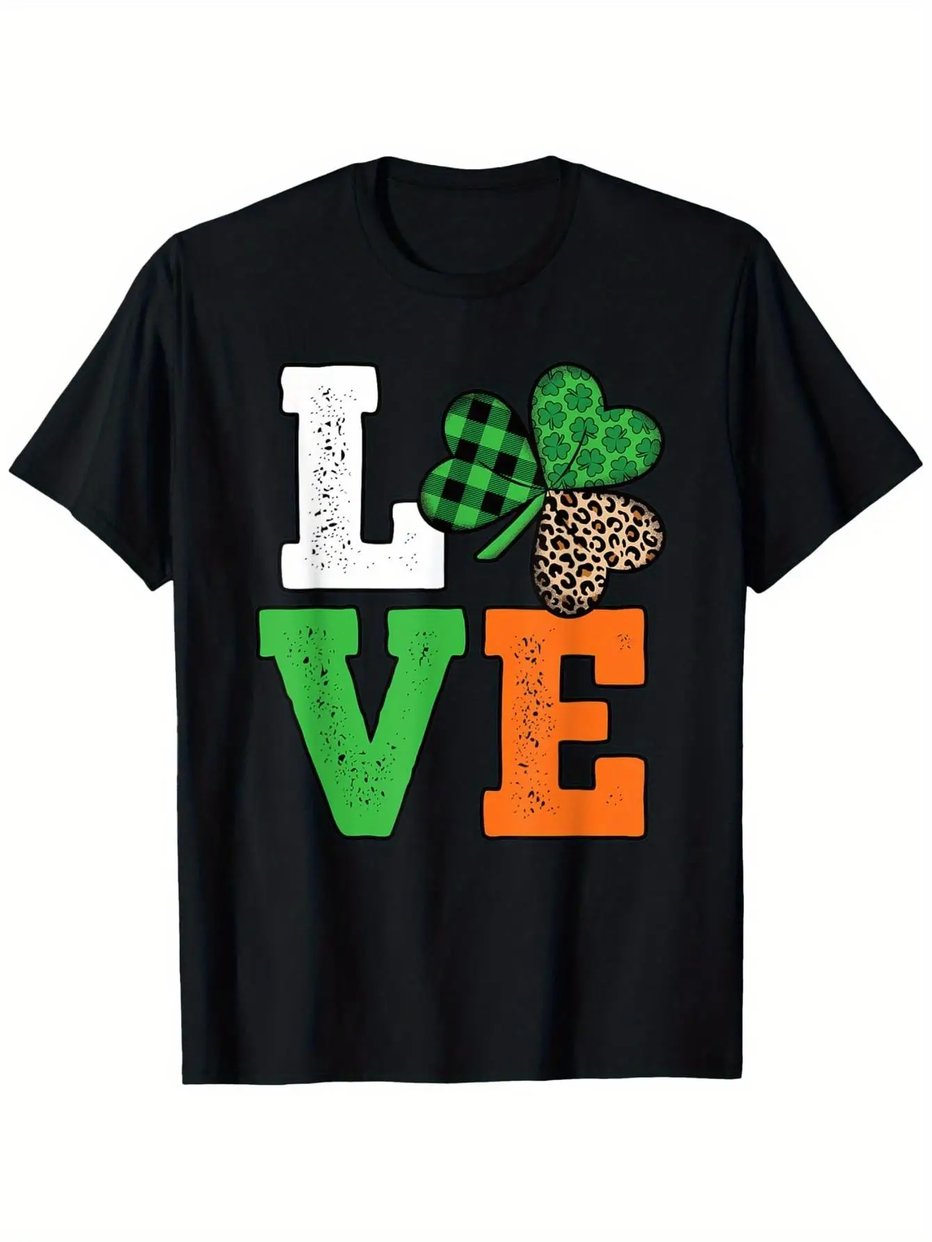 

St Patricks Day Love Shamrock Print Graphic Tee Men Casual Cotton Short Sleeve T-Shirt Irish Party Top