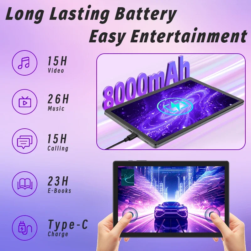 แท็บเล็ต Android 15 ขนาด 10.95 นิ้ว, RAM 12GB (6+6GB ขยายได้) ROM 128GB โปรเซสเซอร์ Octa-Core, Widevine L1, WiFi 2.4G/5G, แบตเตอรี่ 8000mAh
