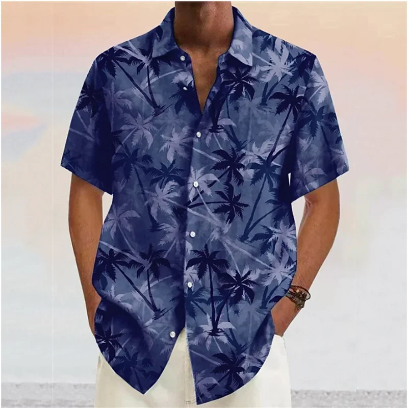 

Мужская рубашка с принтом кокосового дерева, Повседневная Мягкая гавайская рубашка с отложным воротником и пуговицами, с короткими рукавами, 7 цветов, 5XL, лето 2024