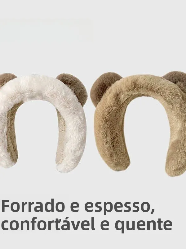 かわいいクマの耳あて-厚手で暖かい女性用耳カバー-おしゃれな冬用アクセサリー-ソフトベルベット素材-中国製