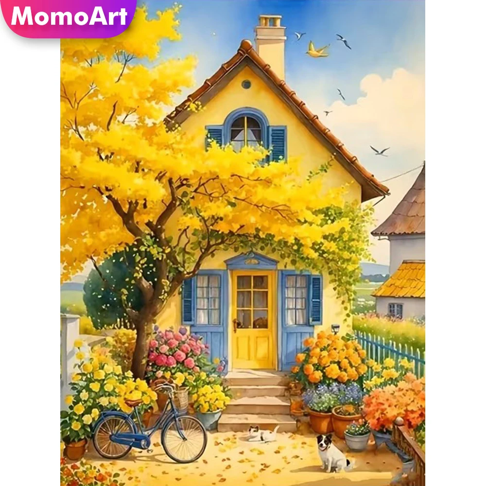 Momoart Diamond Painting Haus-Landschaft DIY Neuerscheinung Strass-Bild Diamant-Mosaik Garten-Stickerei Handarbeit