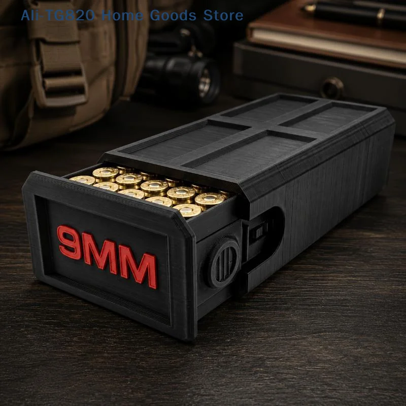 [TG820]3D Printed 9mm Ammunition Box 50-Round Compact And Durable Drawer With Side Lock Range Gear Perfect Dad/Grad Gift