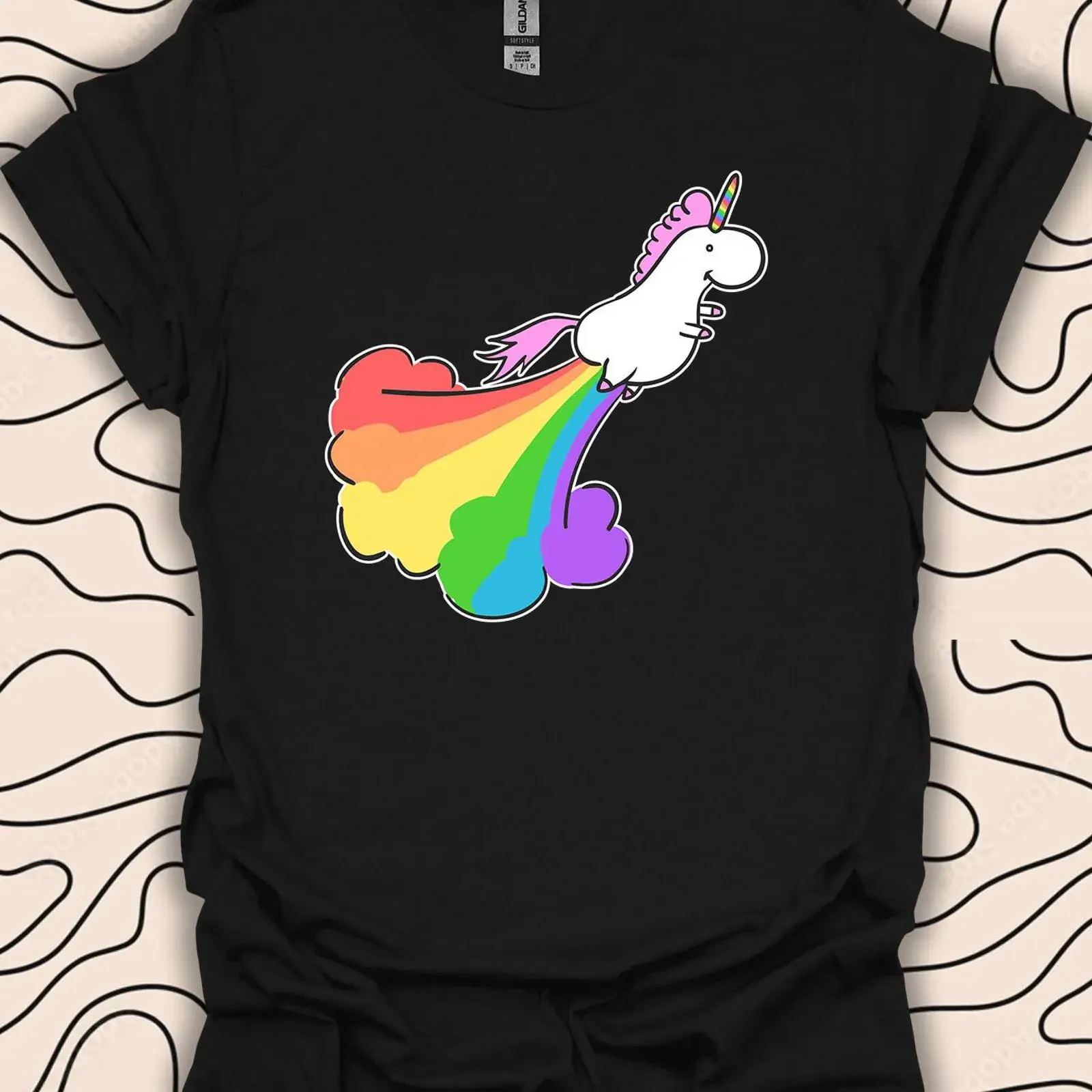 Rainbow Farting Unicorn T Shirt Funny Cute Design 2184PC vintage Washed Casual Stretched designer clothes graphic Comfortable