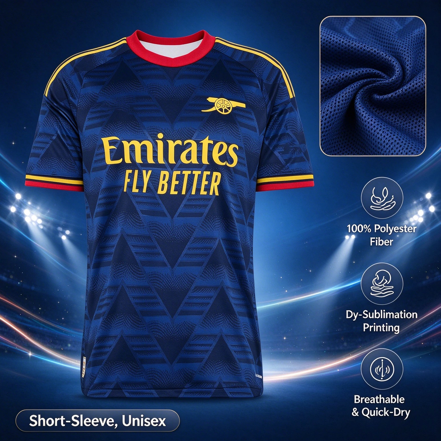 2026 Arsenal Style 3D Printed Football Jersey Quick Drying Breathable Short Sleeved Street Wear Parent-child T-shirt