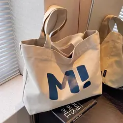 Letter Printing Canvas Tote Bag Casual Multifuntional Japanese Style Student Shoulder Bag Large Capacity Shopping Bag