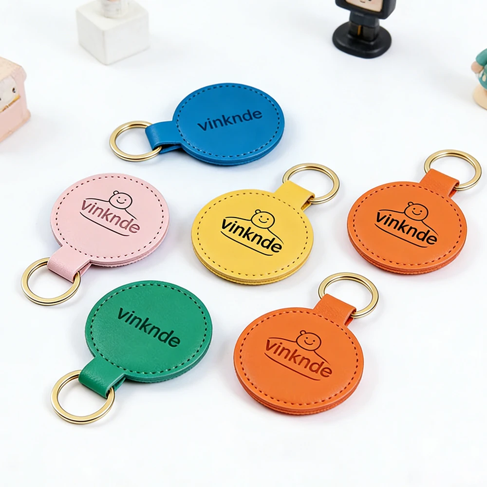 

20/50/100Pcs Custom Logo 5x5cm Leather Metal Key Jewelry Ring Accessory PU Leather Round Shape Keychain Gifts for Men Women