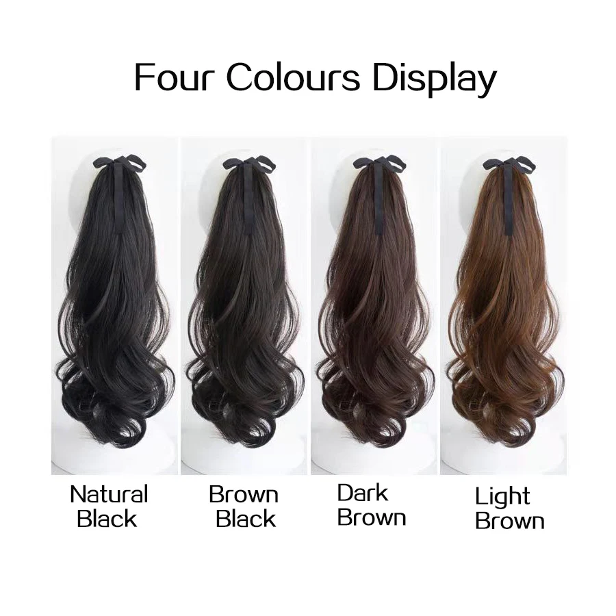 Synthetic  Drawstring Straight Ponytail for Women Black Brown Ponytail Extension Wrap Around Clip In Ponytail Hair Extension