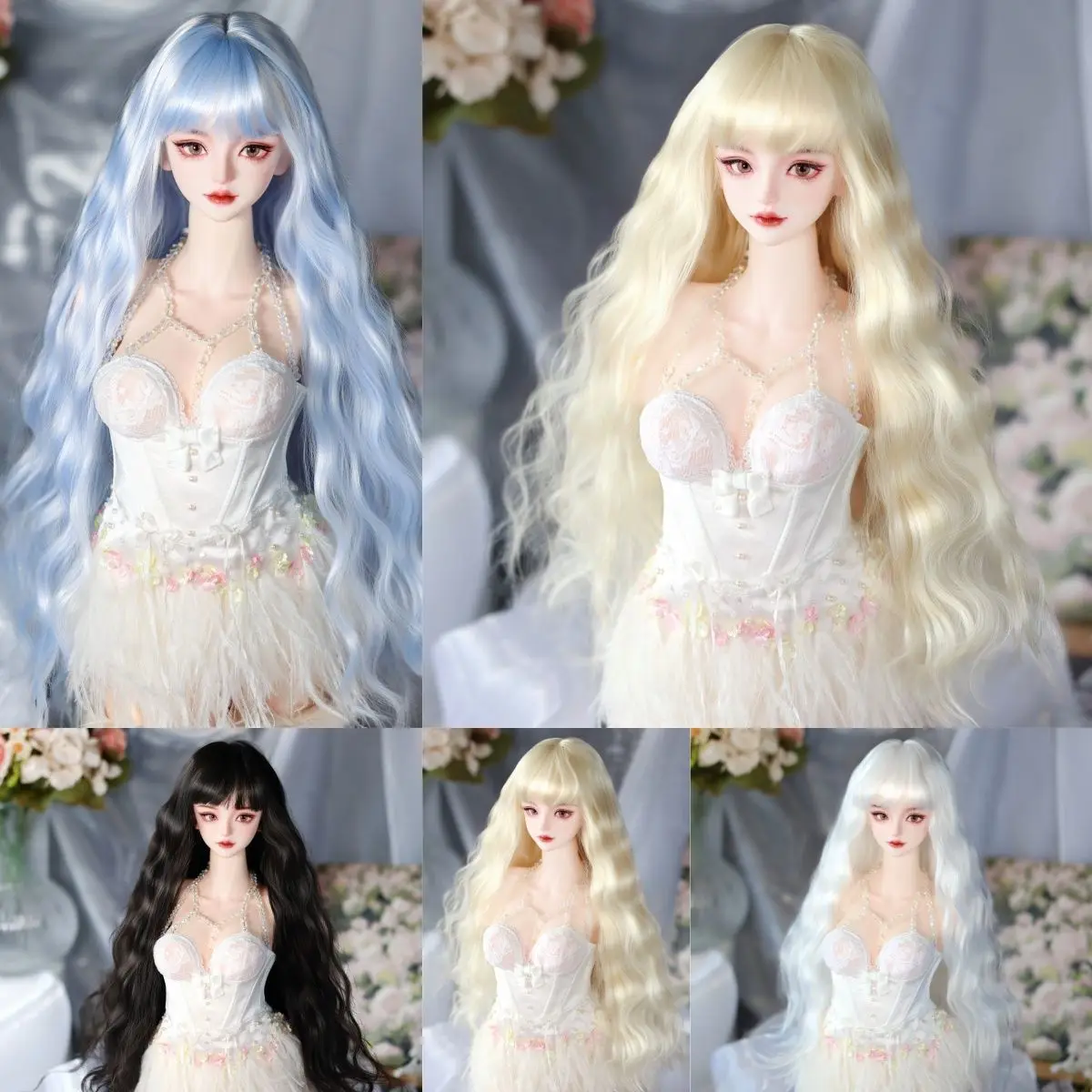 

1/3 1/4 1/6 Doll's Wig for 60/45/30cm Bjd Doll Long Curls Hair with Bangs Dress Up Play House Fashion Doll Accessories, No Doll