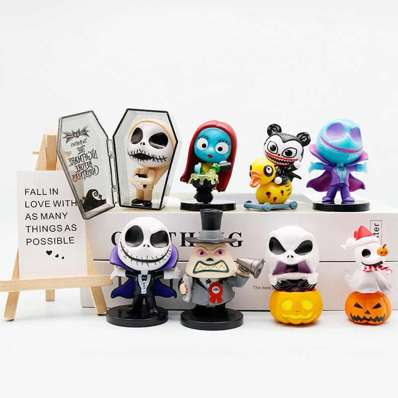 

New 8Pcs Christmas Jack Figure Nightmare Before Series Jack Sally PVC Model Doll Toys Collectible Halloween Decorative Gifts