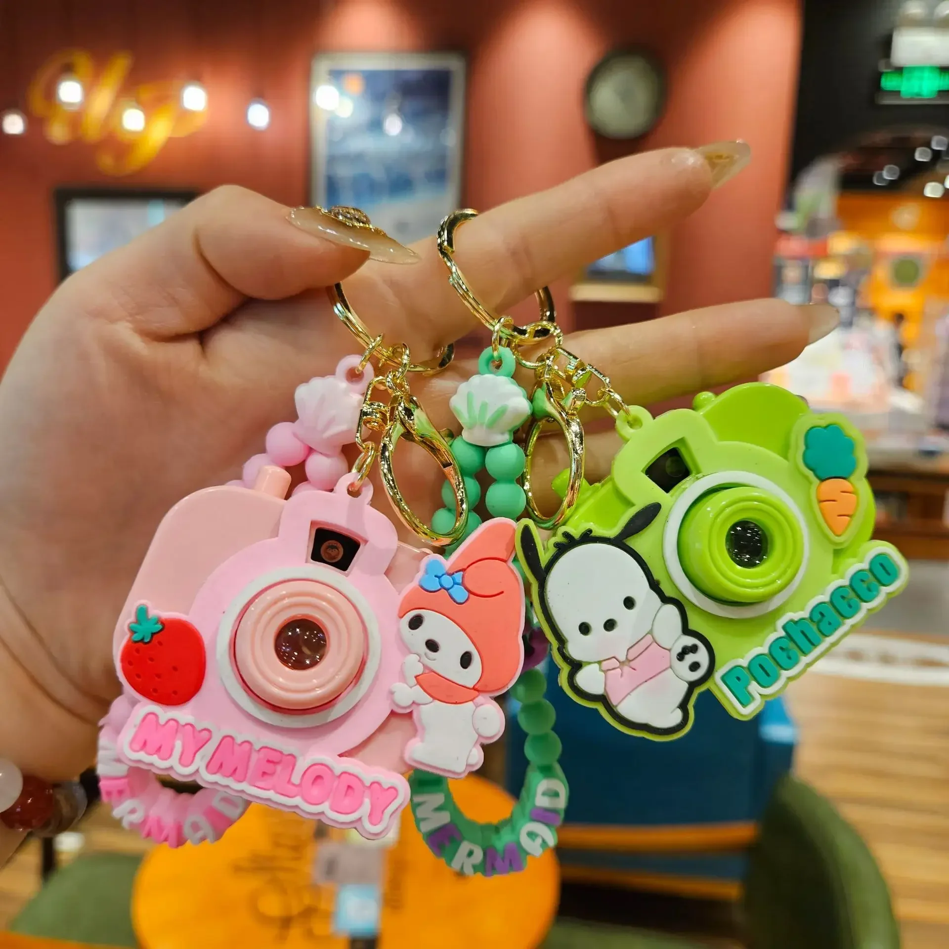 Random 1-6pcs Sanrio Hello Kitty Keychain Genuine Projection Keyring Cinnamoroll My Melody Kuromi Student Bag Pendant Gift