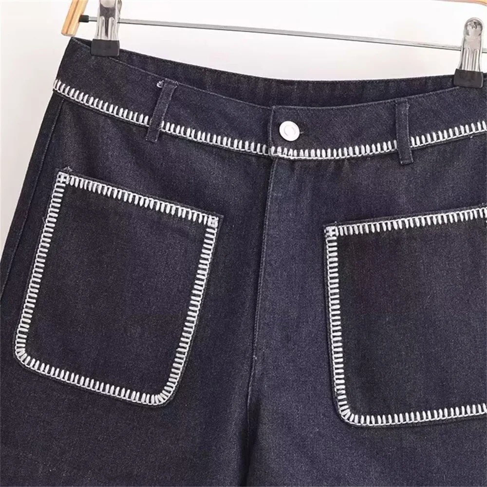 Summer New Product Women's Fashion and Leisure Versatile High Waist Handmade Hook Edge Denim Shorts