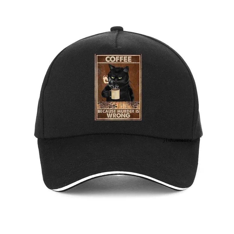 Coffee Because Murder Is Wrong Black Cat Drinks Coffee Funny Baseball Cap Unisex Adjustable Summer visor Hip Hop Snapback Hat