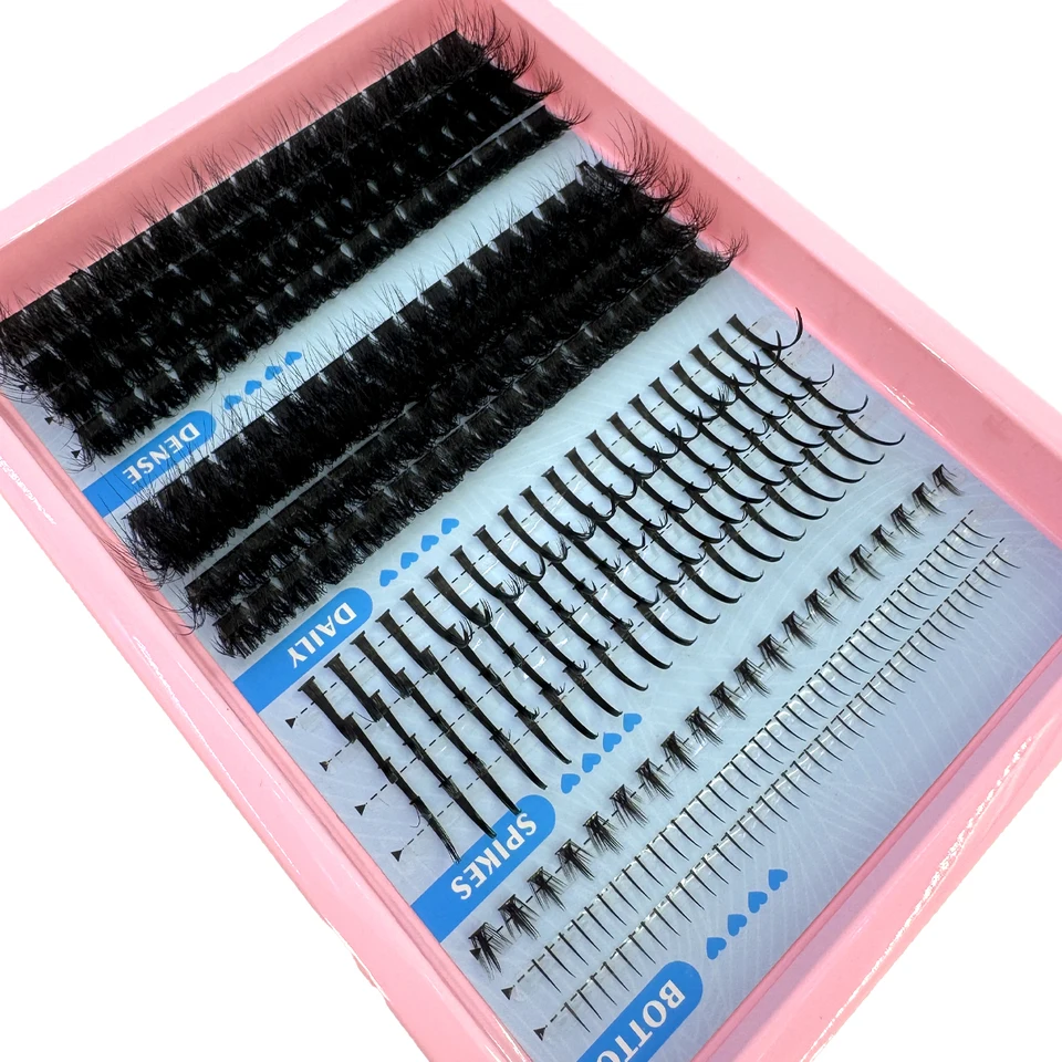 15 Filas Rizos de Pestañas Espigados Extensión de Pestañas Espigadas Gruesas Individuales con Espigas y Pestañas Inferiores 6
