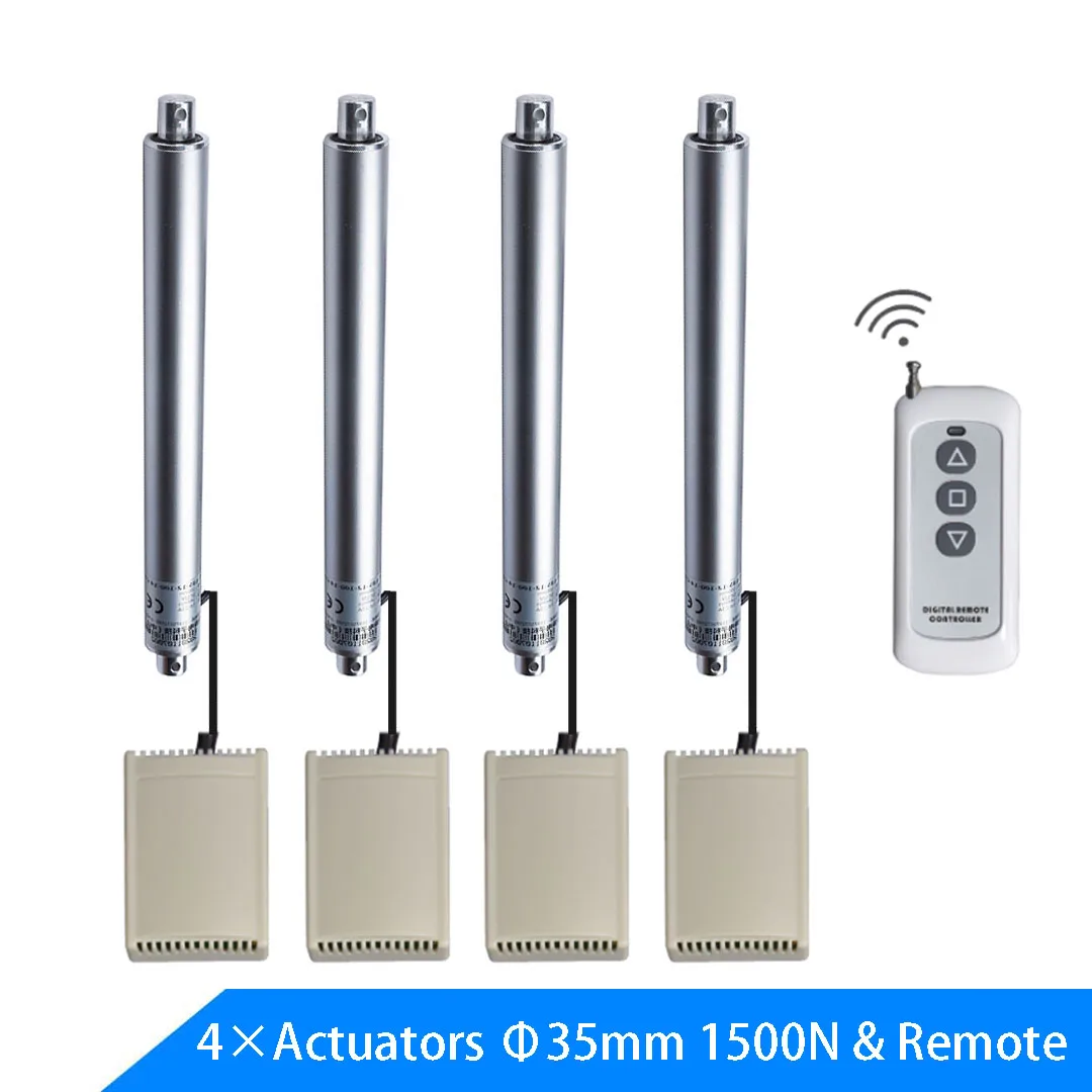 

4 PCS 35mm DC Linear Motors Kit Controller High Torque 1200N/1500N 15mm/s Aluminum Alloy Electric Push Rod 12V 24V