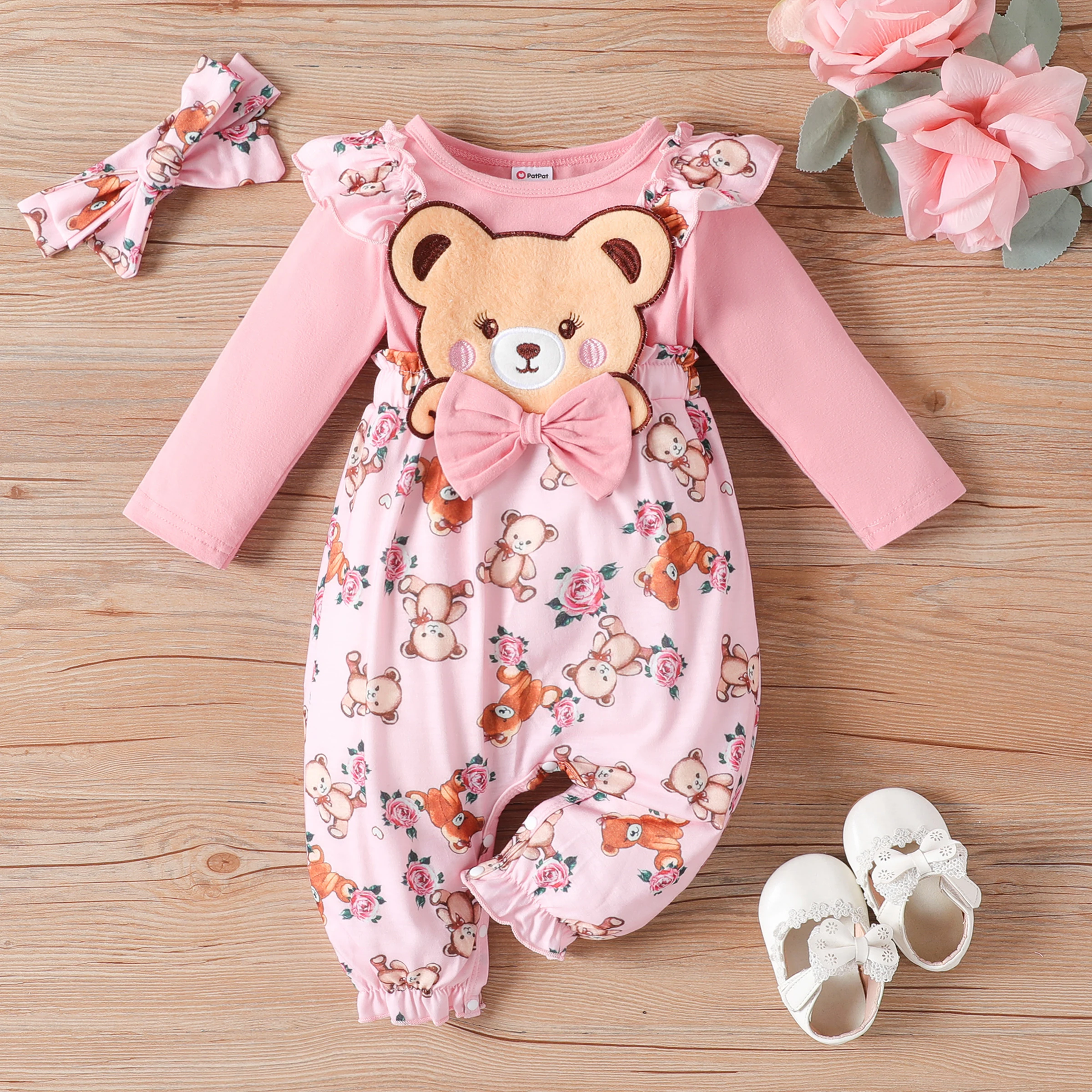 

PP PatPat Baby Girl Bear Style Embroidered Floral Jumpsuit
